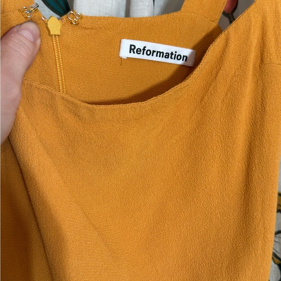 Reformation Marigold Yellow Cristina Square Neck Crepe Dress XS - Picture 6 of 6